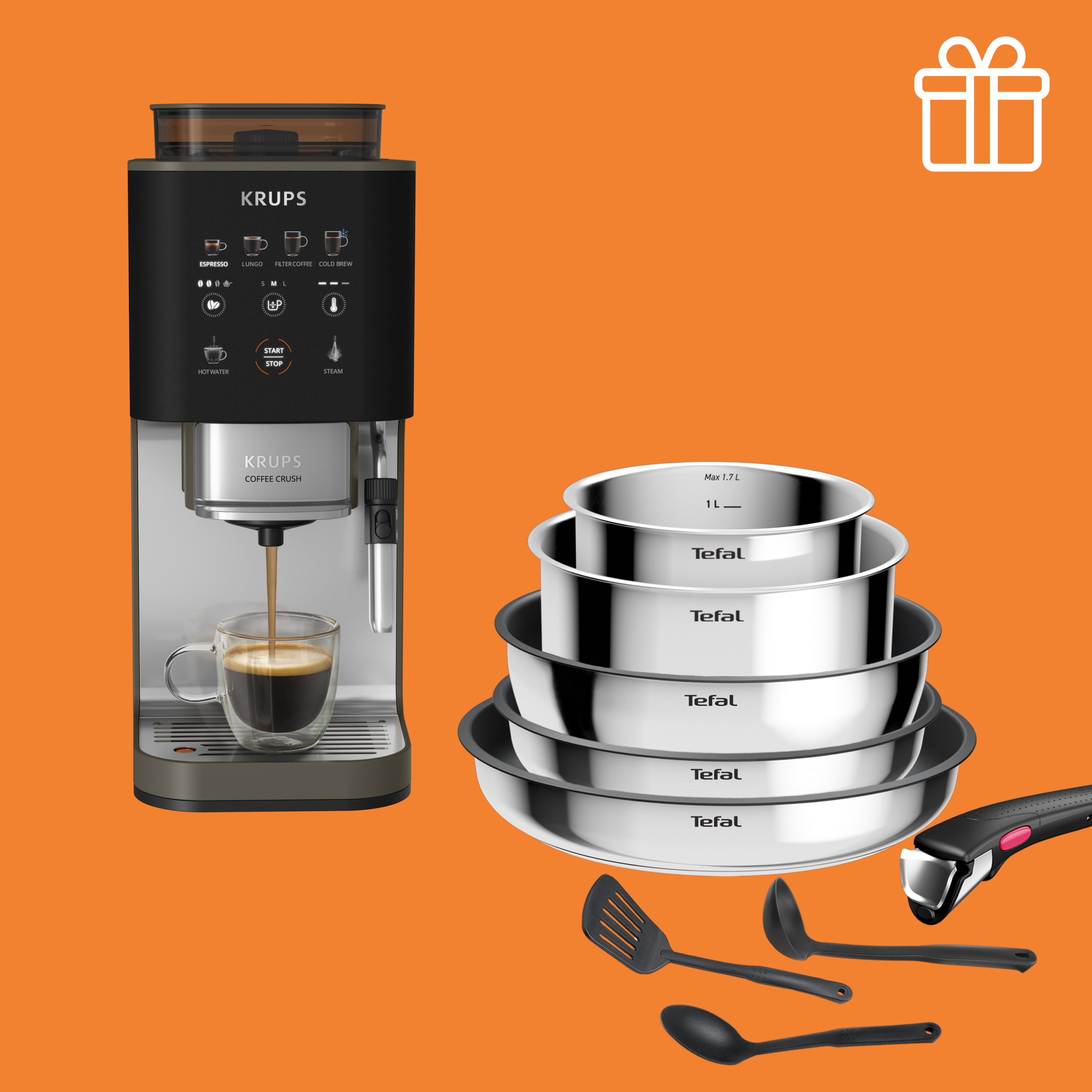 Автоматическая кофемашина Krups Coffee Crush SA403BE0 + в подарок набор посуды Tefal L881S904