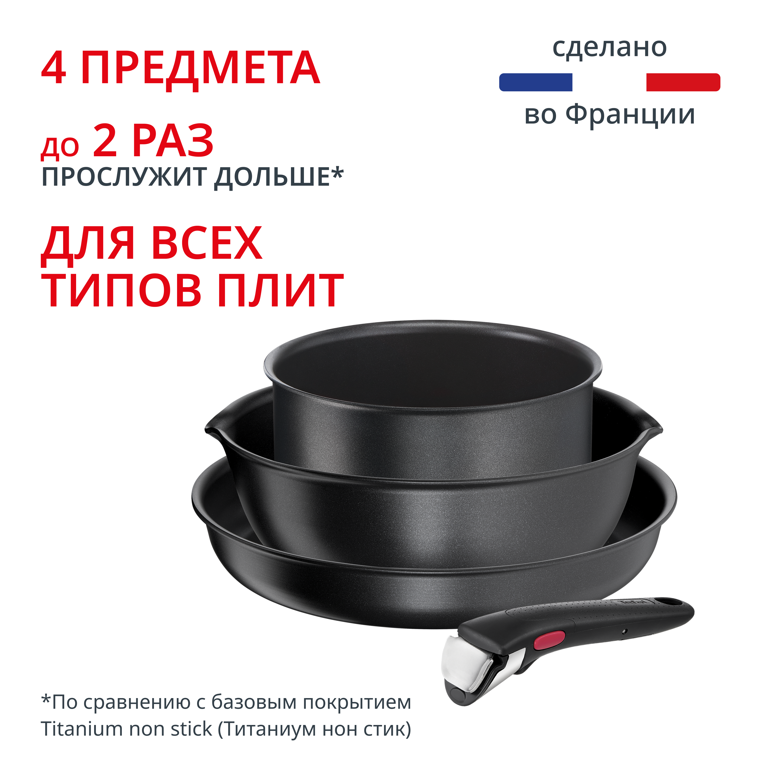Набор посуды со съемной ручкой Ingenio Daily Chef Black 4 предмета 18/22/26 см L7629453